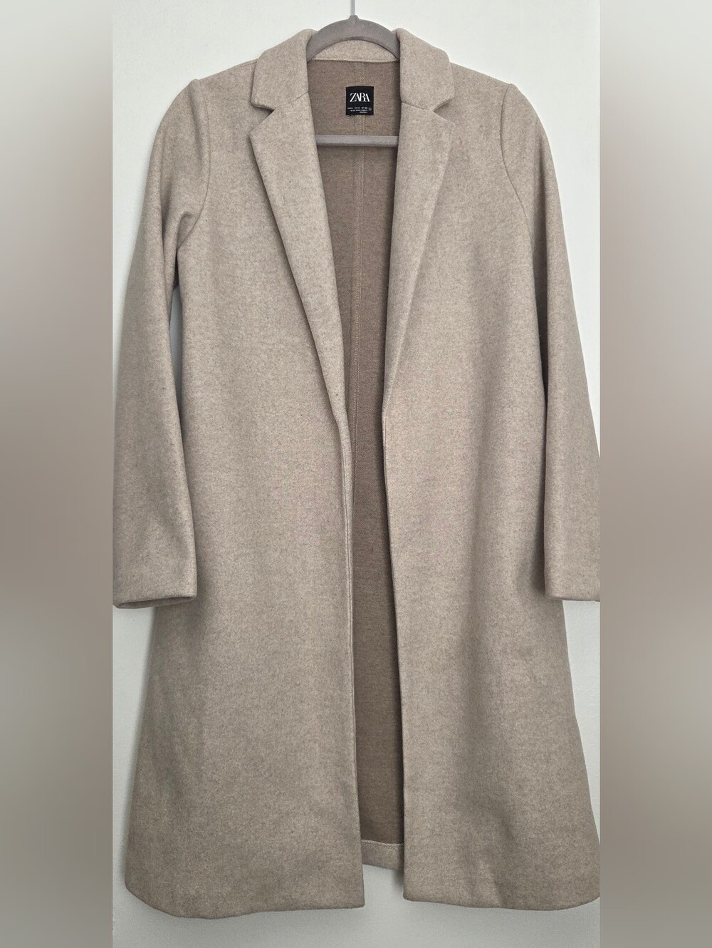 Zara Open-Front Suede Coat in Beige